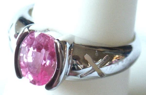 Gorgeous Lab Created Pink Sapphire Silver Ring, Sep #n7 - Picture 1 of 4