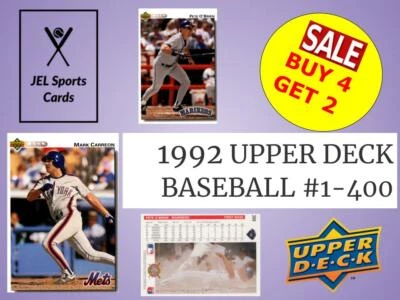 1992 UPPER DECK BASEBALL #1-400~COMPLETE YOUR SET~YOU PICK~BUY 4 GET 2~FAST SHIP - Image 1 of 2