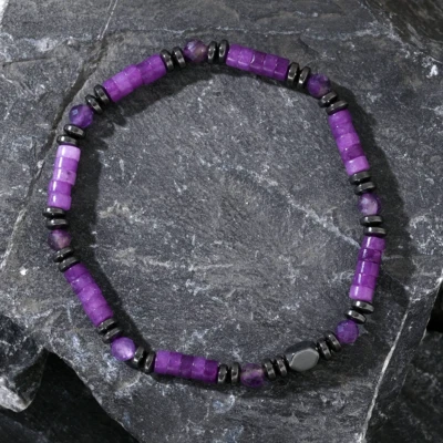 New Amethyst Tourmaline Handmade Bracelet Purple Crystal Healing Gift for Women - Image 1 of 2