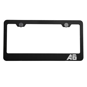 Matte Black License Plate Frame Silver A6 Laser Etched Metal Screw Cap - Picture 1 of 8