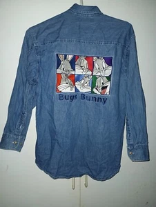  BOYS LOONEY TUNES BUG'S BUNNY DENIM BLUE JEAN LONG SLEEVE SHIRT SIZE XS - Picture 1 of 5