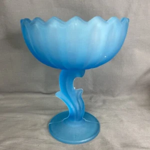 VTG Indiana Glass Frosted Blue Lotus Compote Pedestal Bowl Candy Dish - Picture 1 of 7