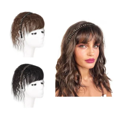 Fluffy Curly Wavy Headband Fringe Neat Bangs With Braided Braids  Hair Extension - Image 1 of 4