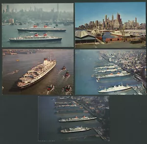Ciudad de Nueva York Nueva York: cinco postales de los años 50-60 HUDSON RIVER HARBOR, MUELLES, REVESTIMIENTOS - Imagen 1 de 2