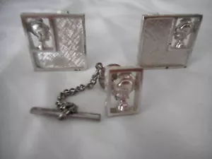 Vintage Sarah Coventry Silver Tone Roman Centurian Tie tack Cufflinks Cuff Links - Picture 1 of 4