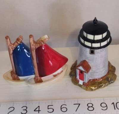 Nantucket: Sailboat Creamer And Lighthouse Sugar Bowl - Image 1 of 4