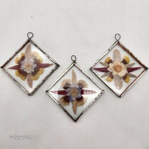 Vintage 70s Terrarium Faux Dried Flowers Set Of 3 Glass Silver Copper Grannycore