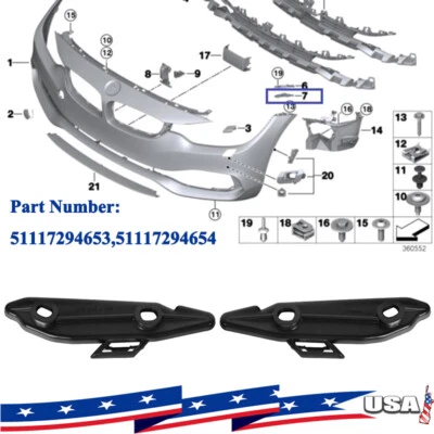 Pair For BMW 428i 430i 435i 440i Front Bumper Lower Side Wall Mount 51117294654 - Image 1 of 4