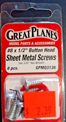 GREAT PLANES PN #GPMQ3136~NIP~ #8 x 1/2" BUTTON HEAD SHEET METAL SCREWS - Image 1 of 2