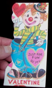 Vintage Goldtoned CLOWN Valentine's Day Card JUST for FUN Be My VALENTINE - Picture 1 of 4