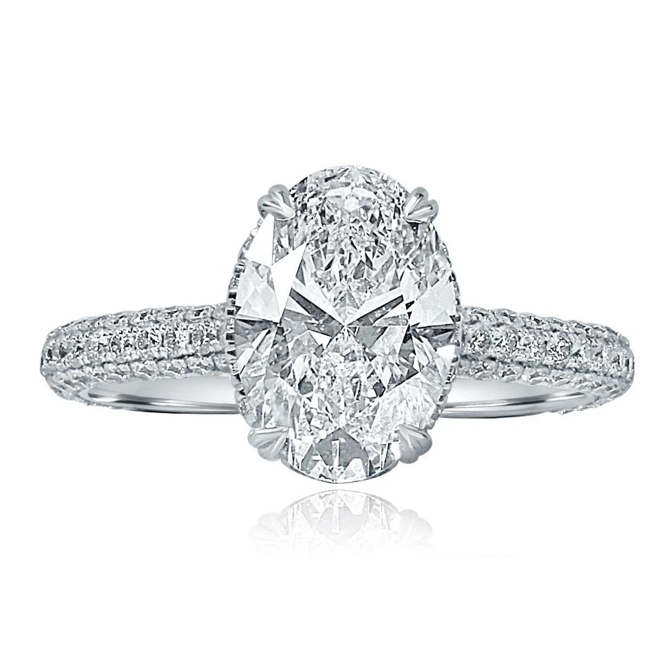 Сертифицированное ГИА овальное помолвочное кольцо с одним бриллиантом 2,63 TCW белое золото 18 карат - Изображение 1 из 4