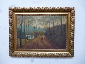 M. Blume - Ölbild Ölgemälde auf Holz Antik Waldweg - Bild 1 von 6