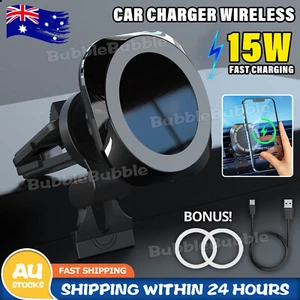 15W Magnetic Wireless Car Charger Mount Holder For iPhone 15/14/13 Pro MagSafe - Picture 1 of 11