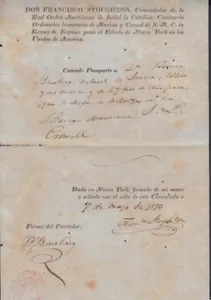 E5036 EE. UU. 1850 PASAPORTE CIUDADANO SUECO NUEVA YORK FIRMADO CÓNSUL ESPAÑOL. - Imagen 1 de 1