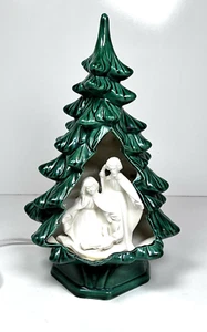 HOLLAND Mold Lighted NATIVITY 11.5" CHRISTMAS TREE Mary Joseph Jesus Green VGC - Picture 1 of 11