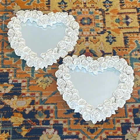 Decoline White Rose Heart Shape Hand Painted Decorative Wall Mirror Set Of 2 Cover