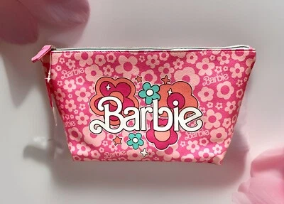 NEW Barbie Pink Floral Faux Pebbled Leather Vinyl Zip Close Makeup / Travel Bag - Image 1 of 4