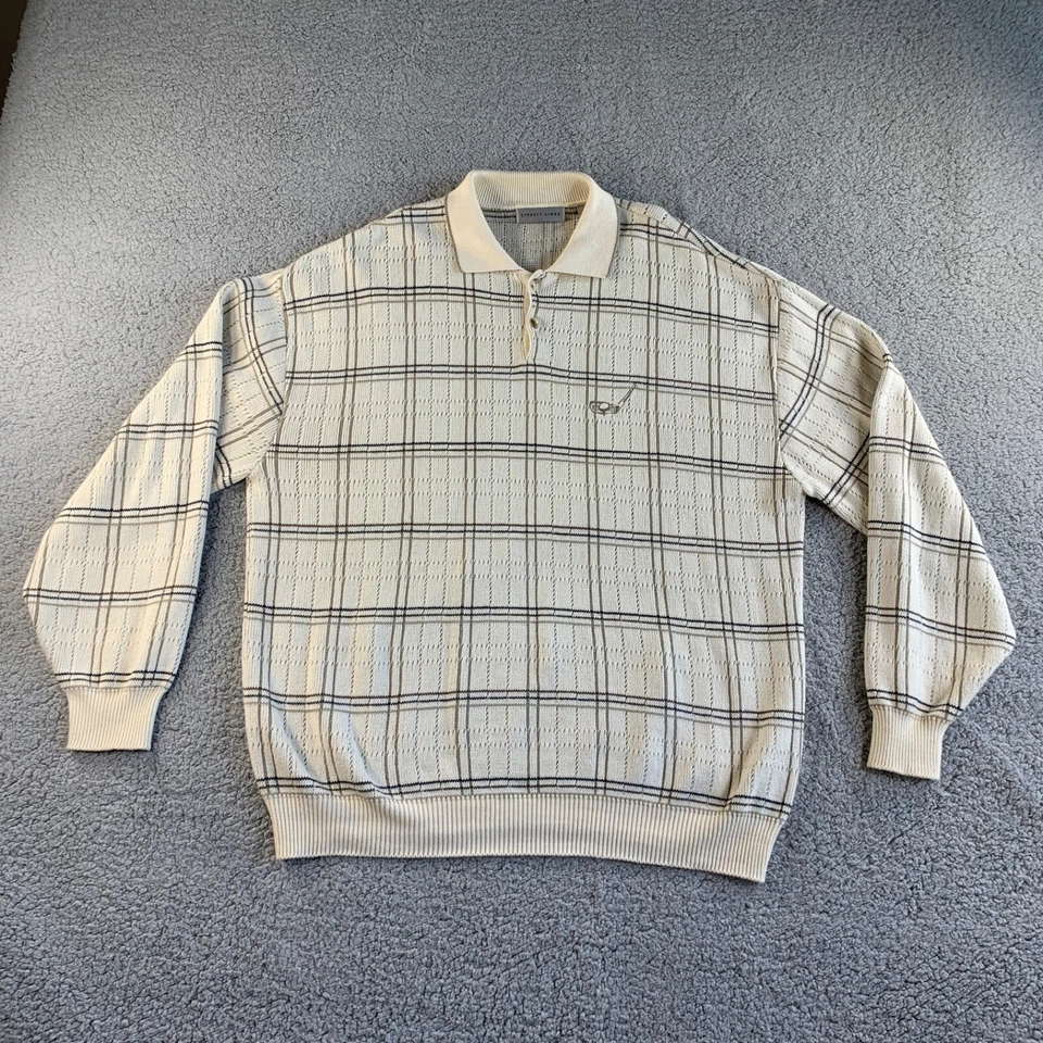 Suéter De Colección Eslabones De Ciprés Para Hombres XLT Alto A Cuadros Grueso Tejido EE. UU. Golf Marfil NUEVO Foto 1 de 4