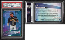 2020 Topps X Steve Aoki Blue Frosting Holo Foilboard /77 Christian Yelich PSA 10