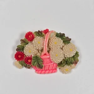 Vintage Celluloid Flower Basket Pin Brooch 30s-40s Japan Hand Painted Molded - Picture 1 of 12