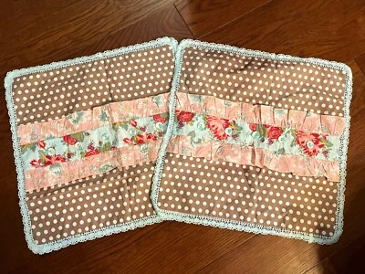 Matilda Jane Pillow Cover Sham 18x18 Buttons Lace Floral Roses Polka Dots  (2) - Image 1 of 3