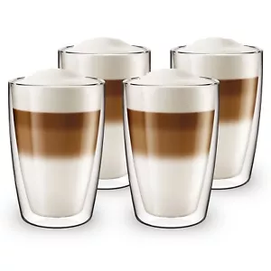 4 Double Walled Glass Coffee Tea Juice Cups Heat Resistant Insulated Cup 280ml - Picture 1 of 5
