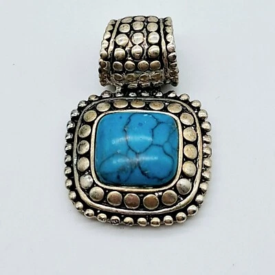 Collar colgante cabujón de vidrio azul tono plateado aspecto turquesa cuadrado Foto 1 de 3