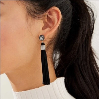Brincos femininos LOFT de borla envoltos em cristal novos com etiquetas - Preto - Imagem 1 de 2