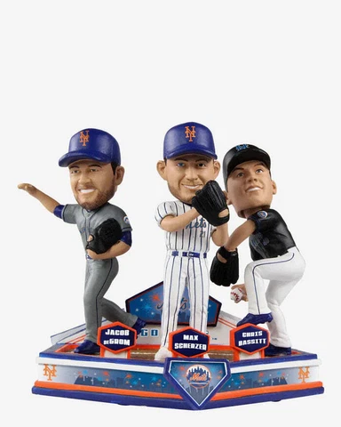 Max Scherzer Jacob deGrom Chris Bassitt New York Mets Triple Bobblehead MLB Cover