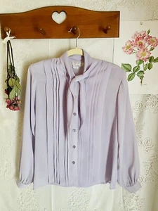 Nicole Blake Lavender Secretary Blouse Pleated Tie Bow Sz 8 Vintage - Picture 1 of 4