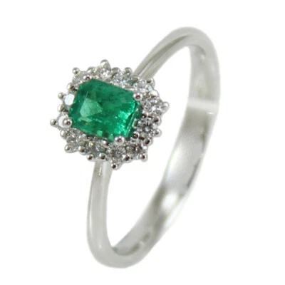 Anillo Mujer Mirco Visconti En Oro Blanco Con Esmeralda Octagonal y Diamantes - Imagen 1 de 4