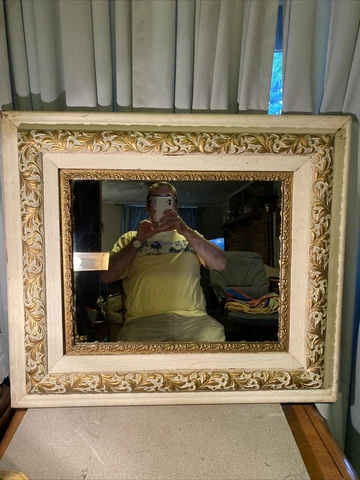 ANTIQUE WOOD CARVED Gold Colored Painted FRAMED GLASS MIRROR Cover