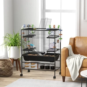 PawHut Large Hamster Cage, Rat Cage w/ Wheels, Tubes, Storage Shelf, Ramps - Picture 1 of 11