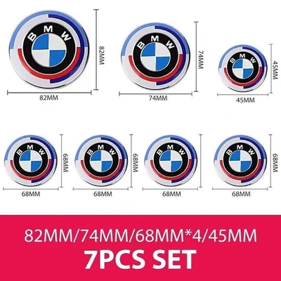 7PCS BMW 50th Anniversary 82mm 74mm 68mm 45mm Wheel Emblem Rim HubCaps Badges Foto 1 de 4