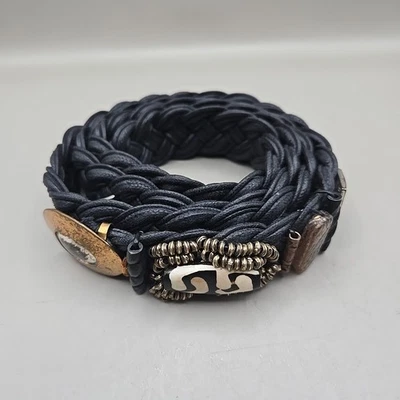 Vintage Marjorie Baer San Francisco Leather Braided Belt With Metal & Stone 40" - Image 1 of 4