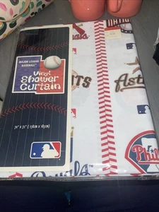 MLB Vinyl Shower Curtain Baseball NWT Licensed 1995 Vintage New - Picture 1 of 4