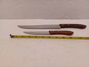 Ekco 12" Carving & 8" Kitchen Knife Stainless Vanadium Blade Wooden Handle USED - Picture 1 of 9