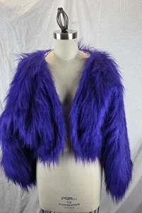 70er Jahre Damen lila Zottel Kunstfell Crop Mantel Bolero Jacke Gr. 40" Brustumfang - Bild 1 von 4