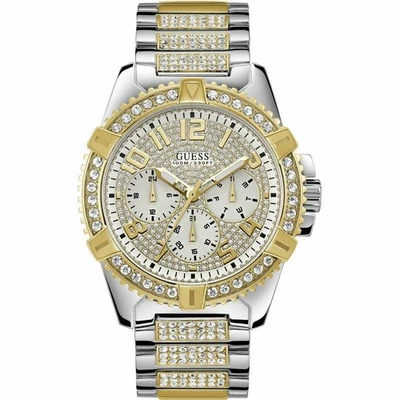 GUESS FRONTIER W0799G4 SILVER/GOLD/CRYSTAL TWO-TONE MENS QUARTZ WATCH USED - Image 1 of 4