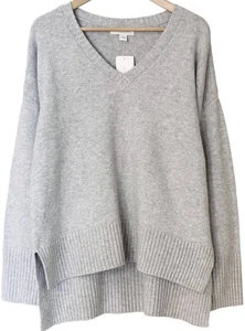 Treasure & Bond NWT High Low V-NECK SWEATER sZ L Large HEATHER GRAY $69 MSRP - Picture 1 of 3