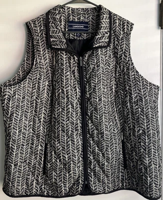 Chaleco Lands' End Acolchado Negro y Tostado Grande 3X Bolsillos con Cremallera Completa Usado en Excelente Condición Foto 1 de 4