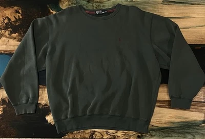 Vintage Ralph Lauren Polo Green Crewneck Burgundy Small Pony Distressed Faded - Image 1 of 4