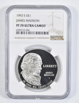 1993-S James Madison Commemorative Proof Silver Dollar PF70 UCAM NGC *2810 - Image 1 of 4