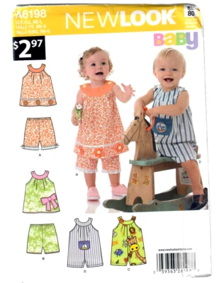 Simplicity New Look Sewing Pattern A6198 Baby Tops Shorts Romper Play Suit - Image 1 of 4