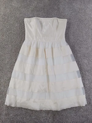 Vestido para mujer White House Black Market 4 blanco mini rayas sin tirantes forrado de seda Foto 1 de 4