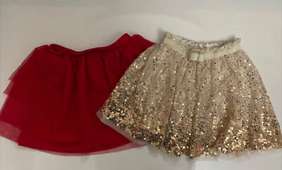 Lote de 2 Tutúes Talla 7/8 Rojo Tutú/Dorado Brillante Tutú Navidad y Año Nuevo Vestir Foto 1 de 4
