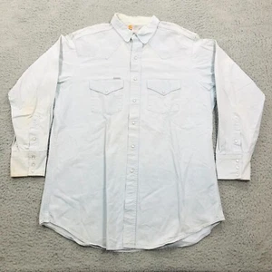 Vintage Carhartt Shirt Mens XL 17.5 x 36 Blue Pearl Snap Denim Rugged Outdoor - Picture 1 of 14