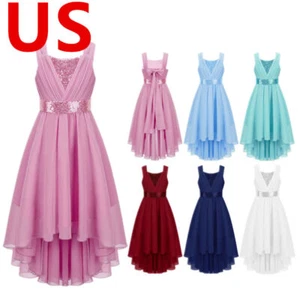 US Big Kid Girls Party Dress Sleeveless Chiffon Birthday Wedding Bridesmaid Gown - Picture 1 of 29