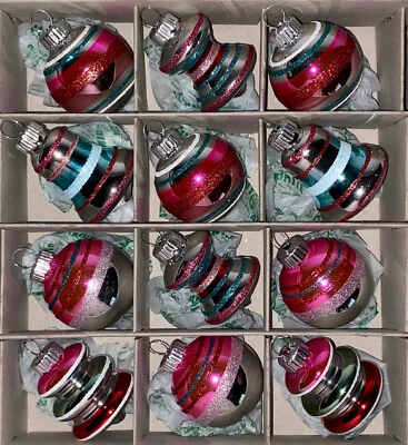 Christopher Radko Shiny Brite 12 Christmas Ornaments 1940’s Design Class Pink