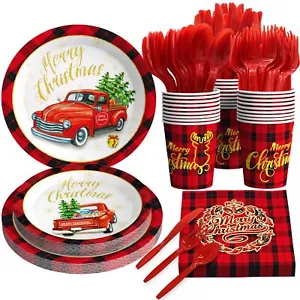 Disposable Christmas Paper Plates And Napkins Cups Party Supplies For Xmas Party - Picture 1 of 7